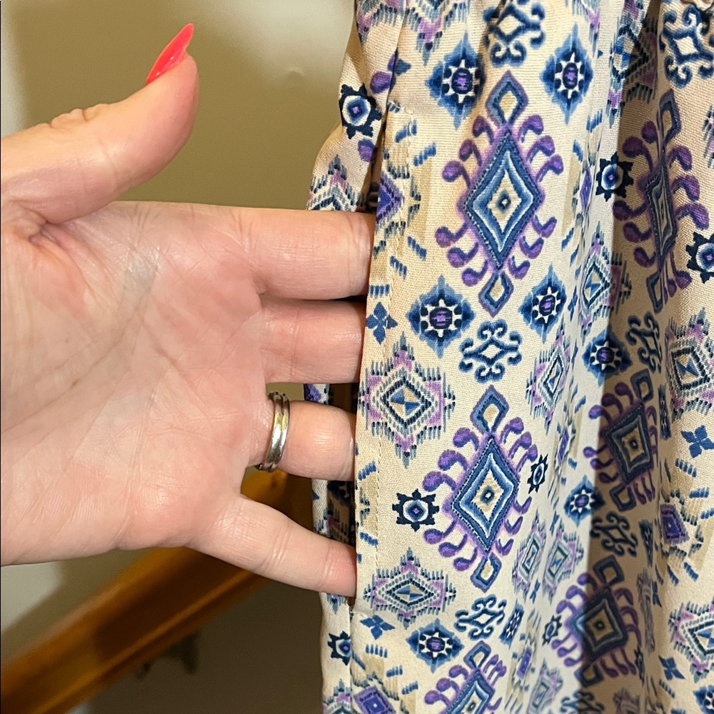 La Miel Blue Purple Patterned Wide-Leg Pant with Elastic Waist - Size Small - Picture 3 of 8